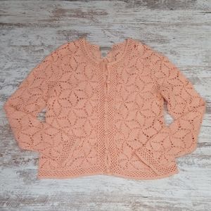 Coldwater Creek Peach Crochet Button Down Cardigan
